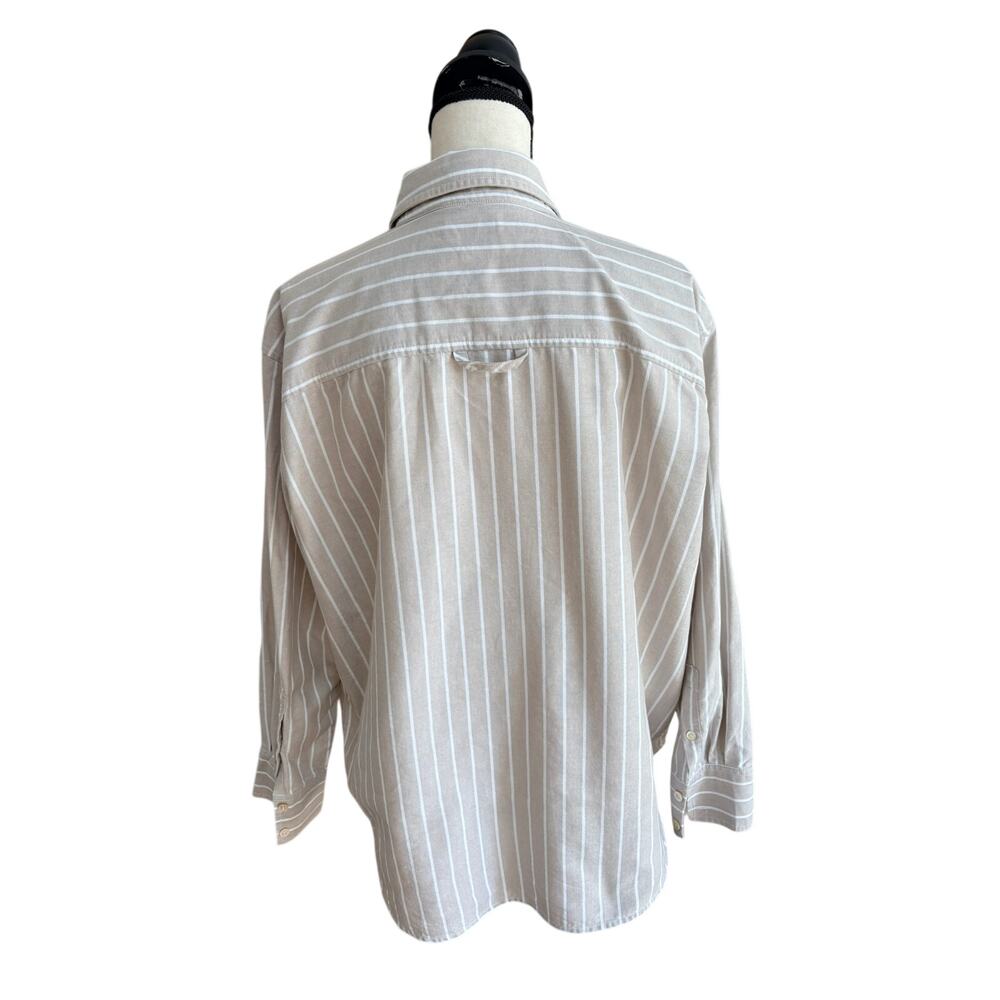 AYR Women's Tan Beige Pinstripe Cotton Oxford Button Down Shirt Oversized M - Picture 2 of 7